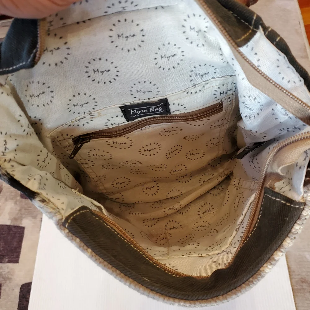 Myra Bag Brown and White Patchwork Cowhide Backpack